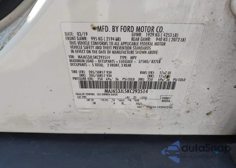 2019 Ford Ecosport Ses z USA, uszkodzony, nr VIN MAJ6S3JL5KC293514